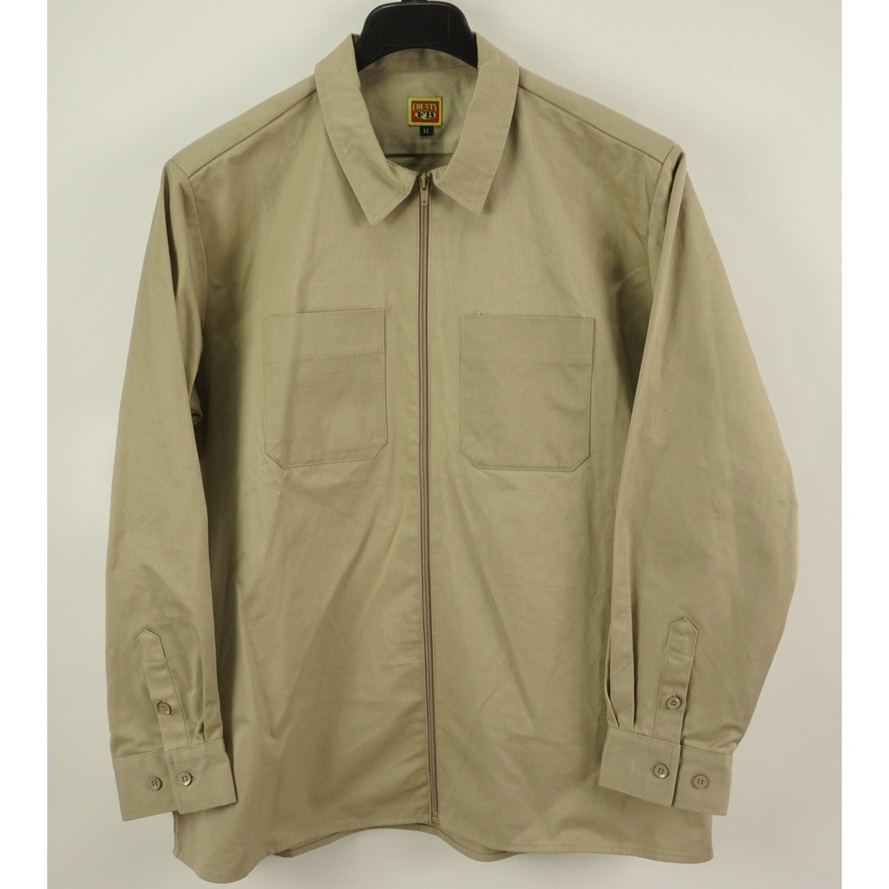 FB County Men Medium Tan Twill Cotton Lightweight Collared Full Zip Shirt Jacket